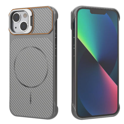 For iPhone 13 Frameless Half-Wrapped Carbon Fiber Texture PC Magnetic Phone Case(Gray)