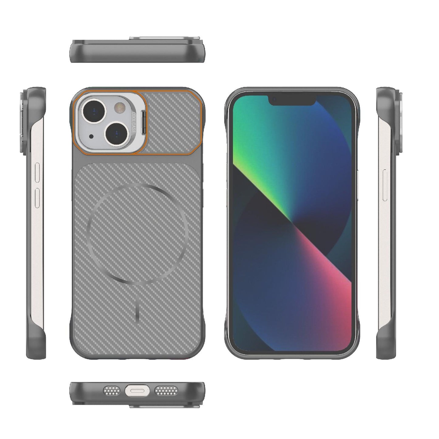 For iPhone 13 Frameless Half-Wrapped Carbon Fiber Texture PC Magnetic Phone Case(Gray)