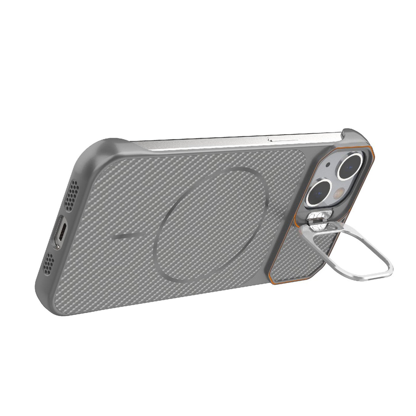 For iPhone 13 Frameless Half-Wrapped Carbon Fiber Texture PC Magnetic Phone Case(Gray)