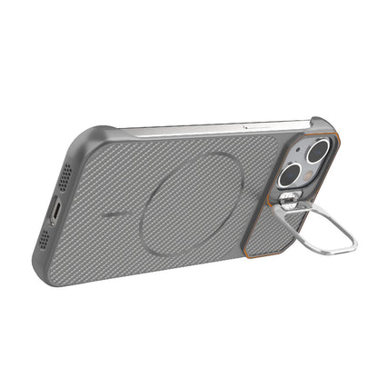 For iPhone 13 Frameless Half-Wrapped Carbon Fiber Texture PC Magnetic Phone Case(Gray)