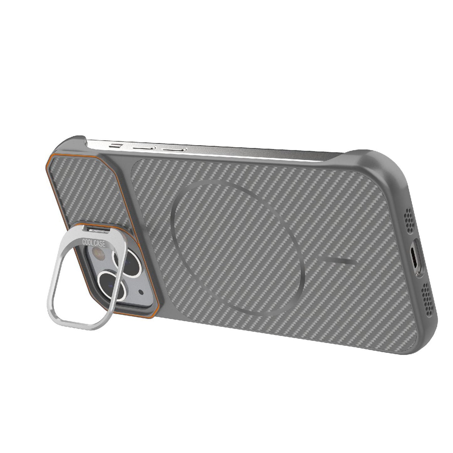 For iPhone 13 Frameless Half-Wrapped Carbon Fiber Texture PC Magnetic Phone Case(Gray)
