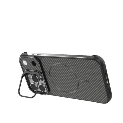 For iPhone 14 Pro Max Frameless Half-Wrapped Carbon Fiber Texture PC Magnetic Phone Case(Black)