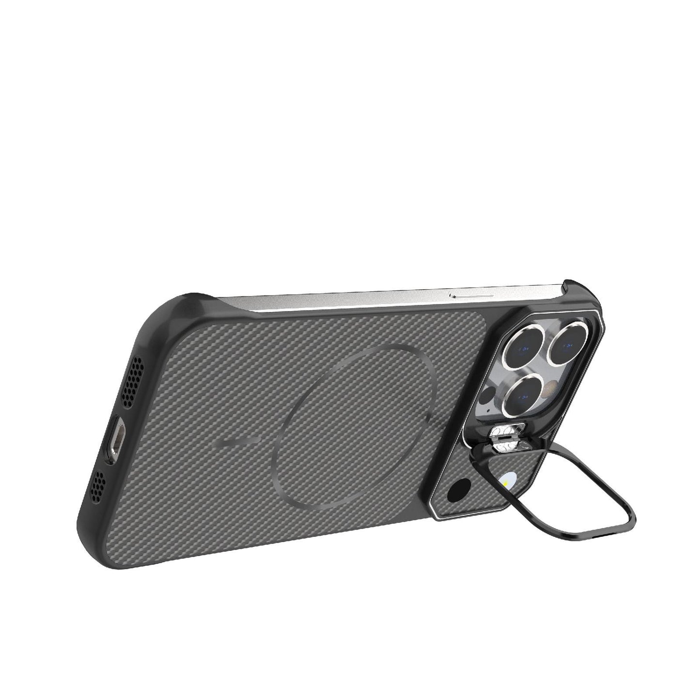 For iPhone 14 Pro Max Frameless Half-Wrapped Carbon Fiber Texture PC Magnetic Phone Case(Black)