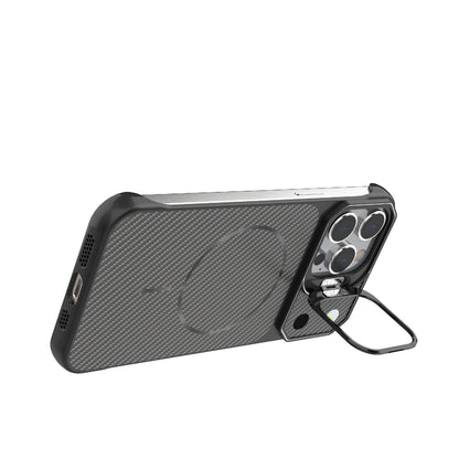 For iPhone 14 Pro Max Frameless Half-Wrapped Carbon Fiber Texture PC Magnetic Phone Case(Black)
