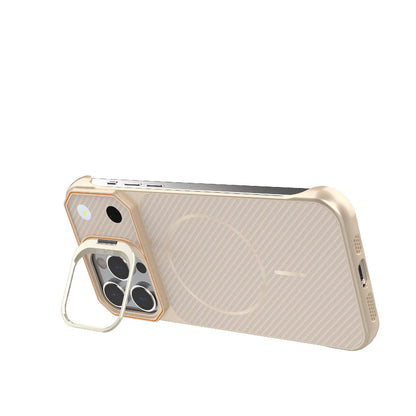 For iPhone 14 Pro Max Frameless Half-Wrapped Carbon Fiber Texture PC Magnetic Phone Case(Rose Gold)