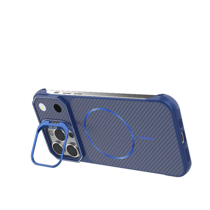 For iPhone 14 Pro Max Frameless Half-Wrapped Carbon Fiber Texture PC Magnetic Phone Case(Blue)