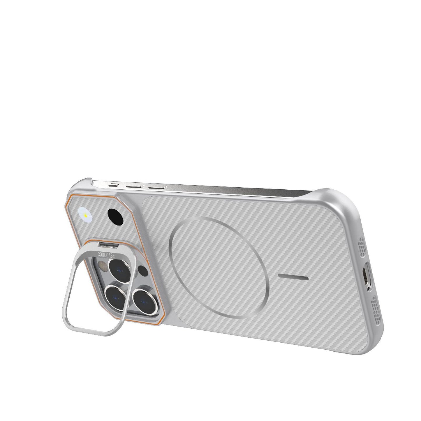 For iPhone 14 Pro Max Frameless Half-Wrapped Carbon Fiber Texture PC Magnetic Phone Case(Silver)