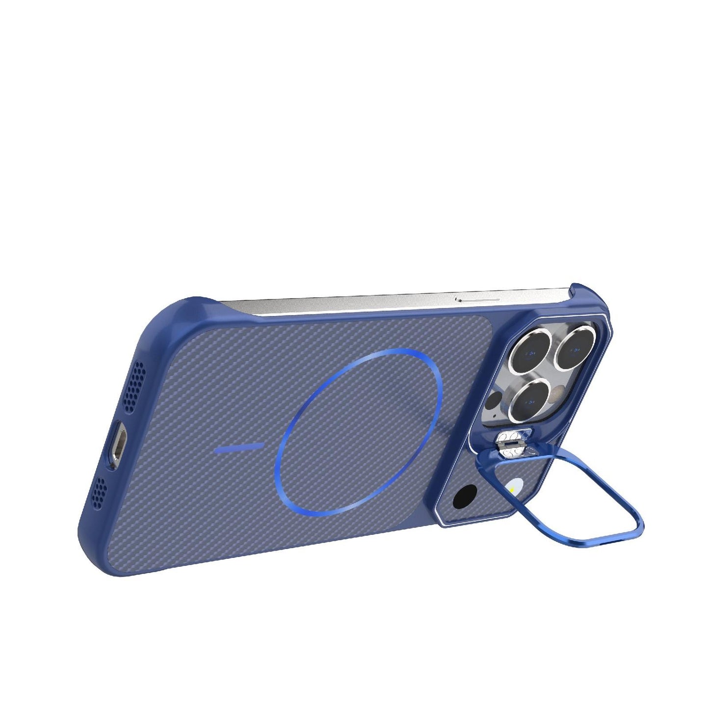 For iPhone 14 Pro Frameless Half-Wrapped Carbon Fiber Texture PC Magnetic Phone Case(Blue)