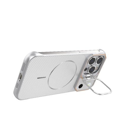 For iPhone 14 Pro Frameless Half-Wrapped Carbon Fiber Texture PC Magnetic Phone Case(Silver)