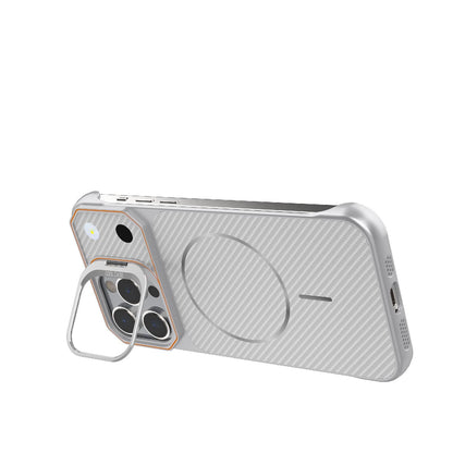 For iPhone 14 Pro Frameless Half-Wrapped Carbon Fiber Texture PC Magnetic Phone Case(Silver)