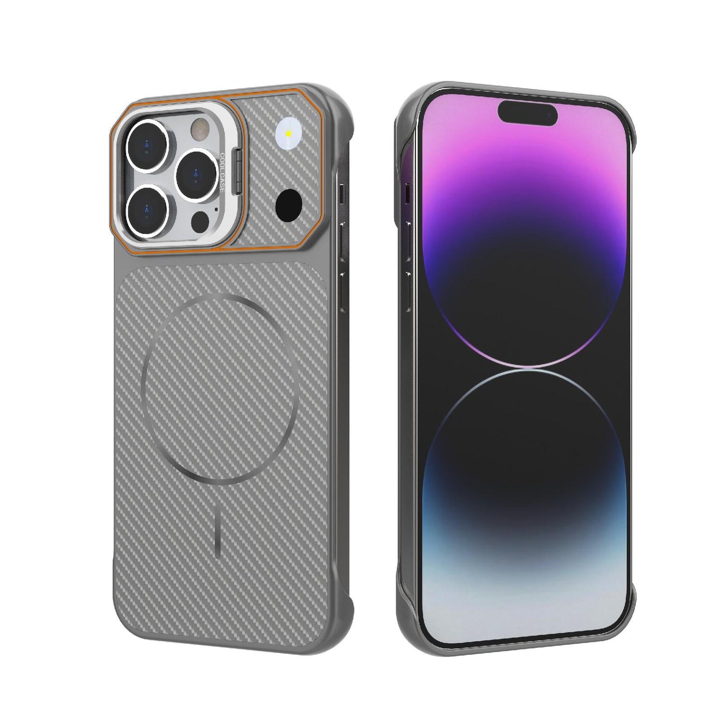 For iPhone 14 Pro Frameless Half-Wrapped Carbon Fiber Texture PC Magnetic Phone Case(Gray)