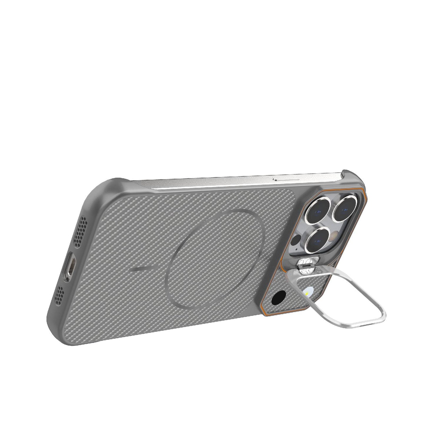 For iPhone 14 Pro Frameless Half-Wrapped Carbon Fiber Texture PC Magnetic Phone Case(Gray)