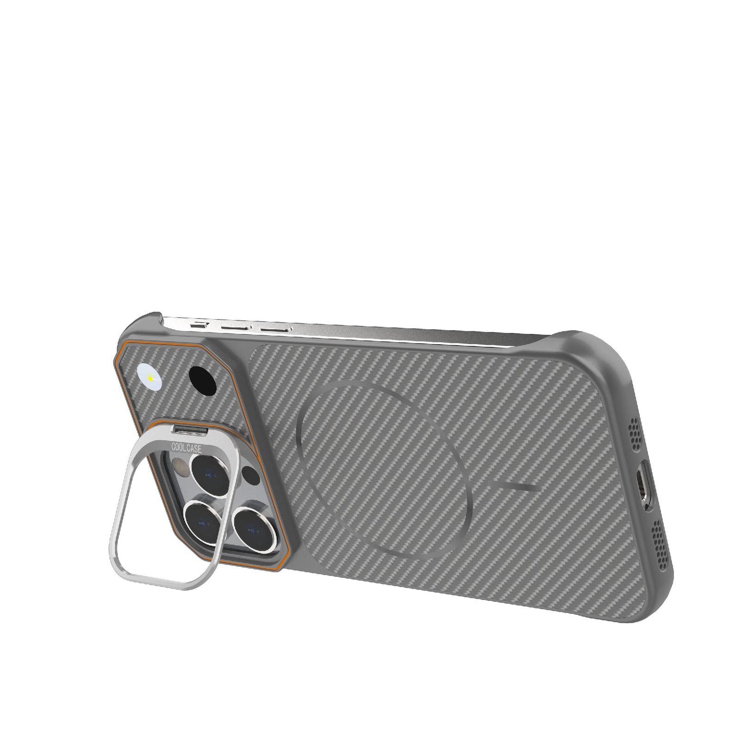 For iPhone 14 Pro Frameless Half-Wrapped Carbon Fiber Texture PC Magnetic Phone Case(Gray)
