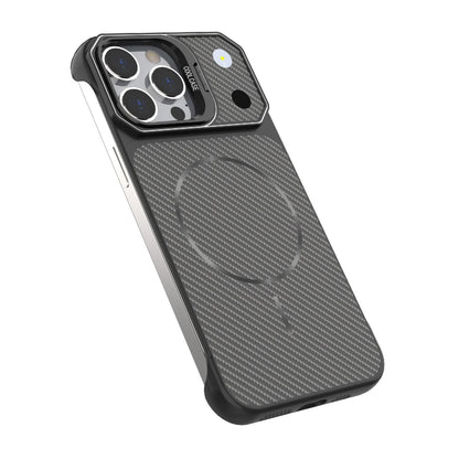 For iPhone 14 Pro Frameless Half-Wrapped Carbon Fiber Texture PC Magnetic Phone Case(Gray)