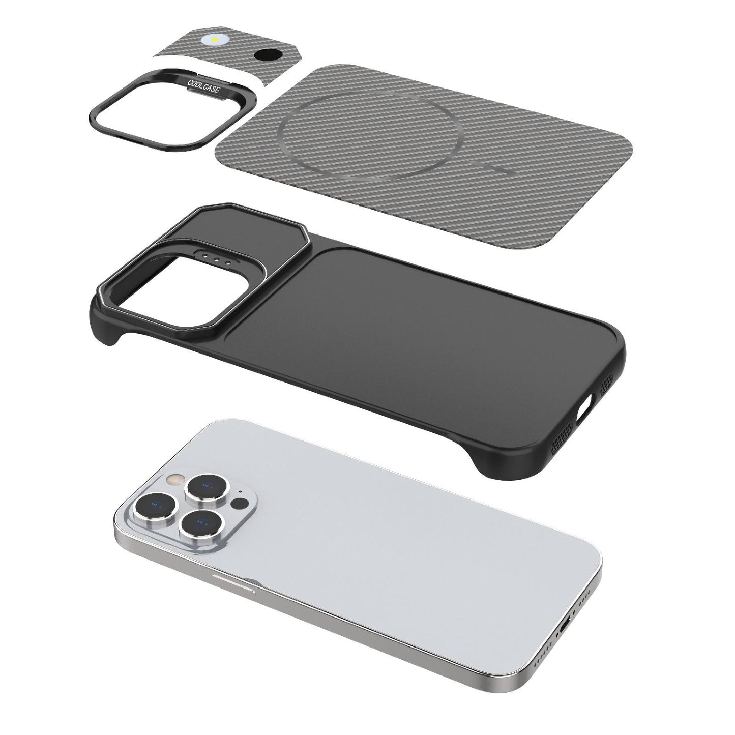 For iPhone 14 Pro Frameless Half-Wrapped Carbon Fiber Texture PC Magnetic Phone Case(Gray)