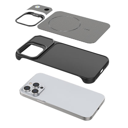 For iPhone 14 Pro Frameless Half-Wrapped Carbon Fiber Texture PC Magnetic Phone Case(Gray)
