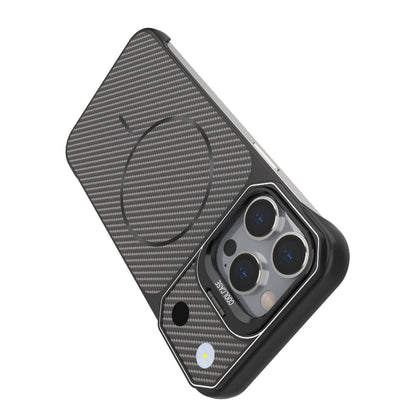 For iPhone 14 Pro Frameless Half-Wrapped Carbon Fiber Texture PC Magnetic Phone Case(Gray)