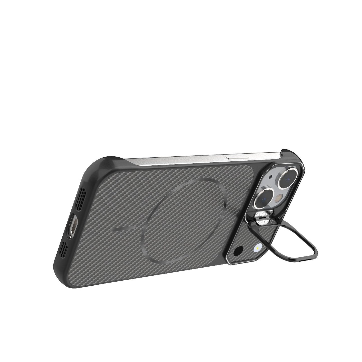 For iPhone 14 Frameless Half-Wrapped Carbon Fiber Texture PC Magnetic Phone Case(Black)