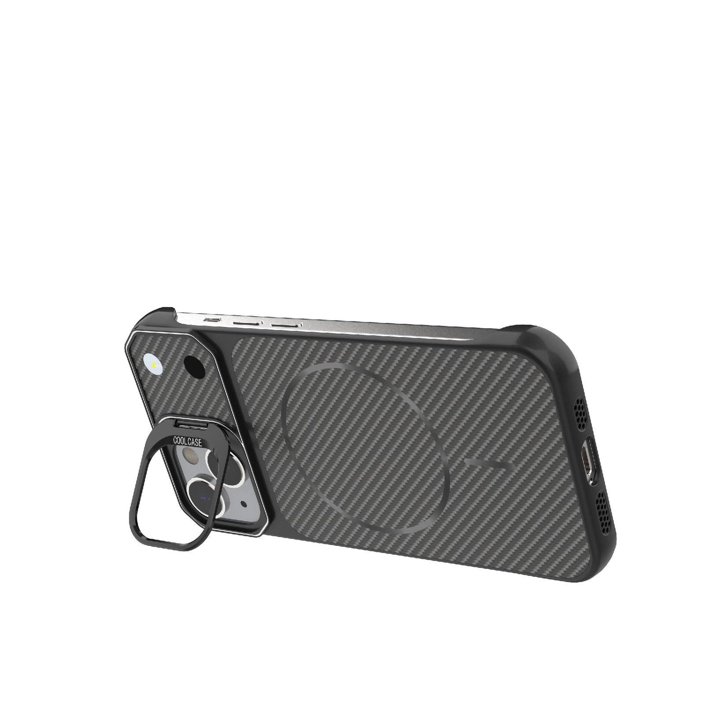 For iPhone 14 Frameless Half-Wrapped Carbon Fiber Texture PC Magnetic Phone Case(Black)
