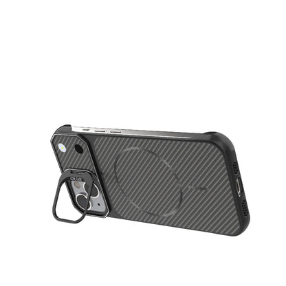 For iPhone 14 Frameless Half-Wrapped Carbon Fiber Texture PC Magnetic Phone Case(Black)