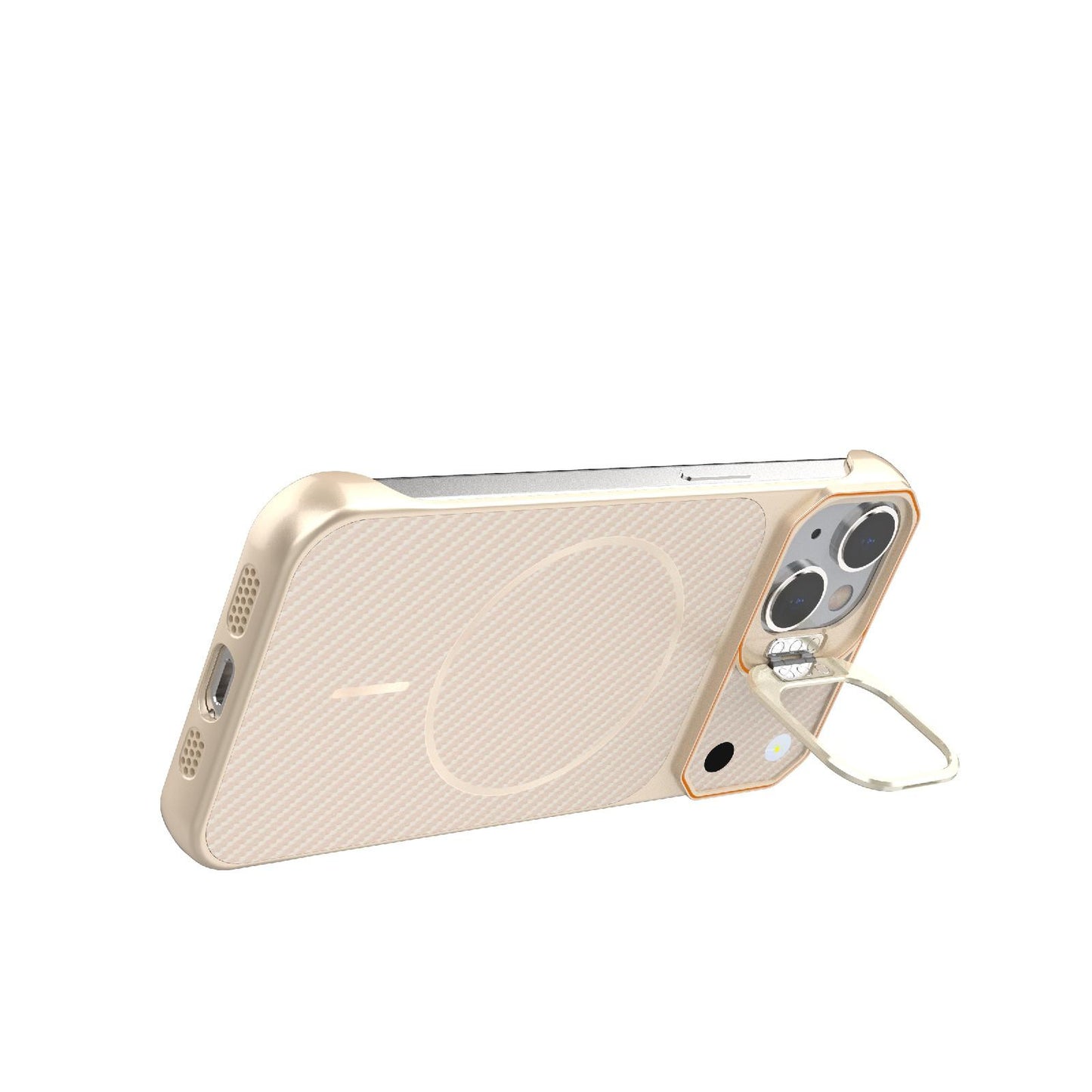 For iPhone 14 Frameless Half-Wrapped Carbon Fiber Texture PC Magnetic Phone Case(Rose Gold)