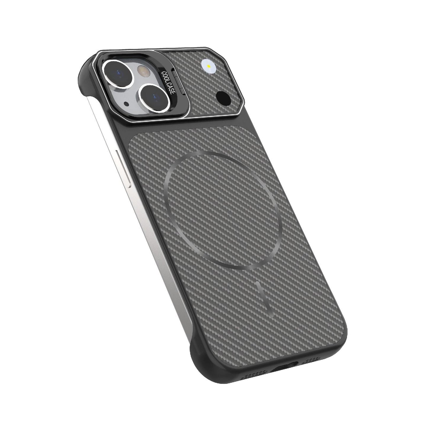 For iPhone 14 Frameless Half-Wrapped Carbon Fiber Texture PC Magnetic Phone Case(Blue)