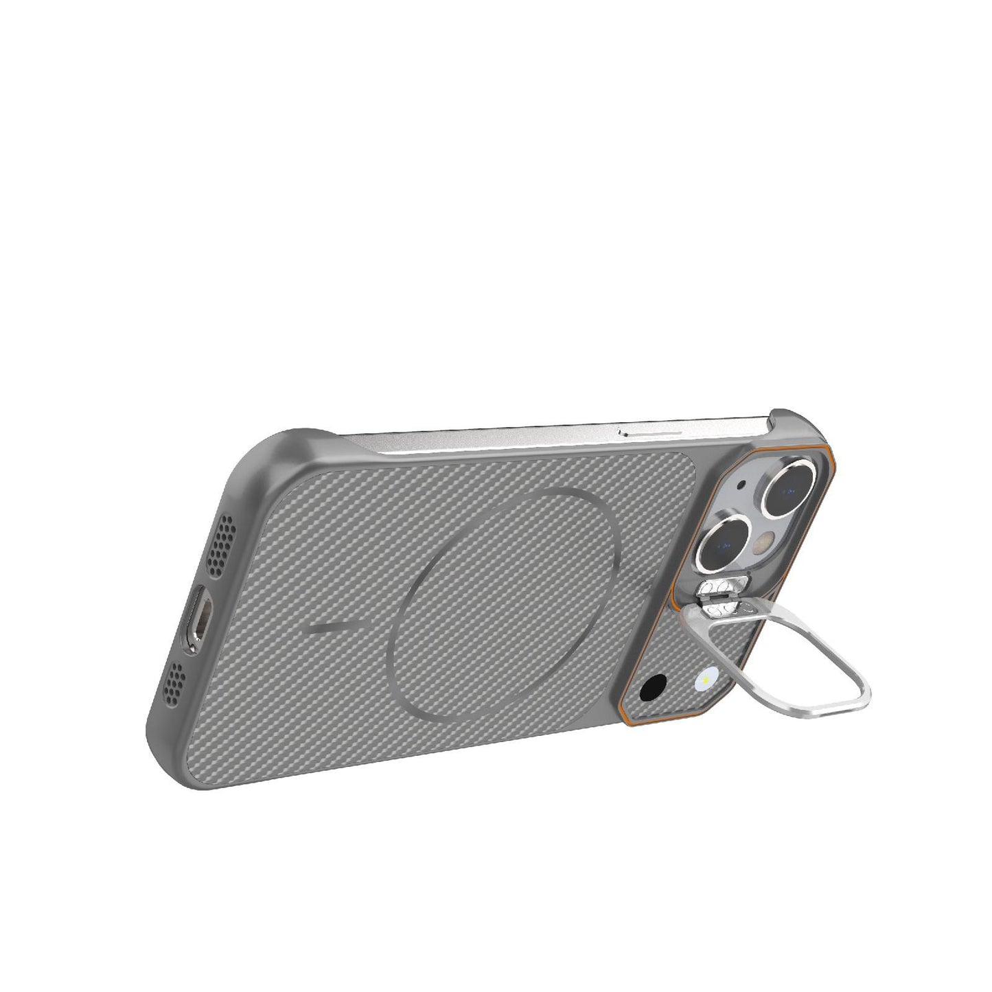 For iPhone 14 Frameless Half-Wrapped Carbon Fiber Texture PC Magnetic Phone Case(Gray)