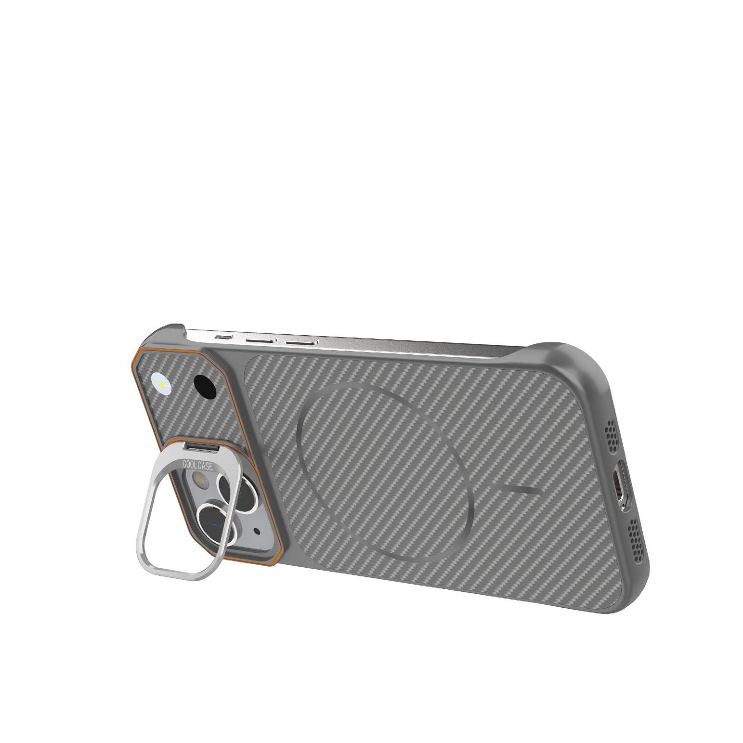 For iPhone 14 Frameless Half-Wrapped Carbon Fiber Texture PC Magnetic Phone Case(Gray)