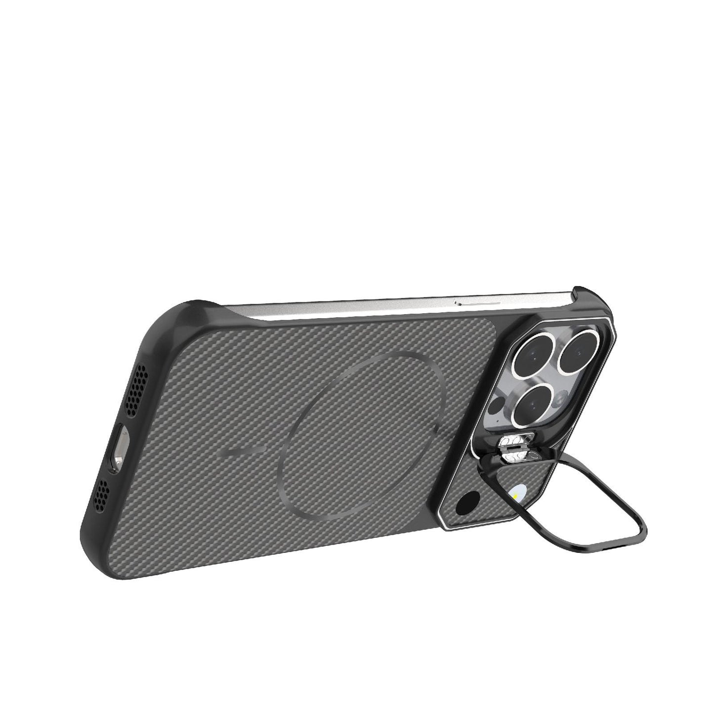 For iPhone 15 Pro Max Frameless Half-Wrapped Carbon Fiber Texture PC Magnetic Phone Case(Black)