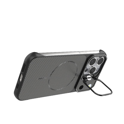 For iPhone 15 Pro Max Frameless Half-Wrapped Carbon Fiber Texture PC Magnetic Phone Case(Black)
