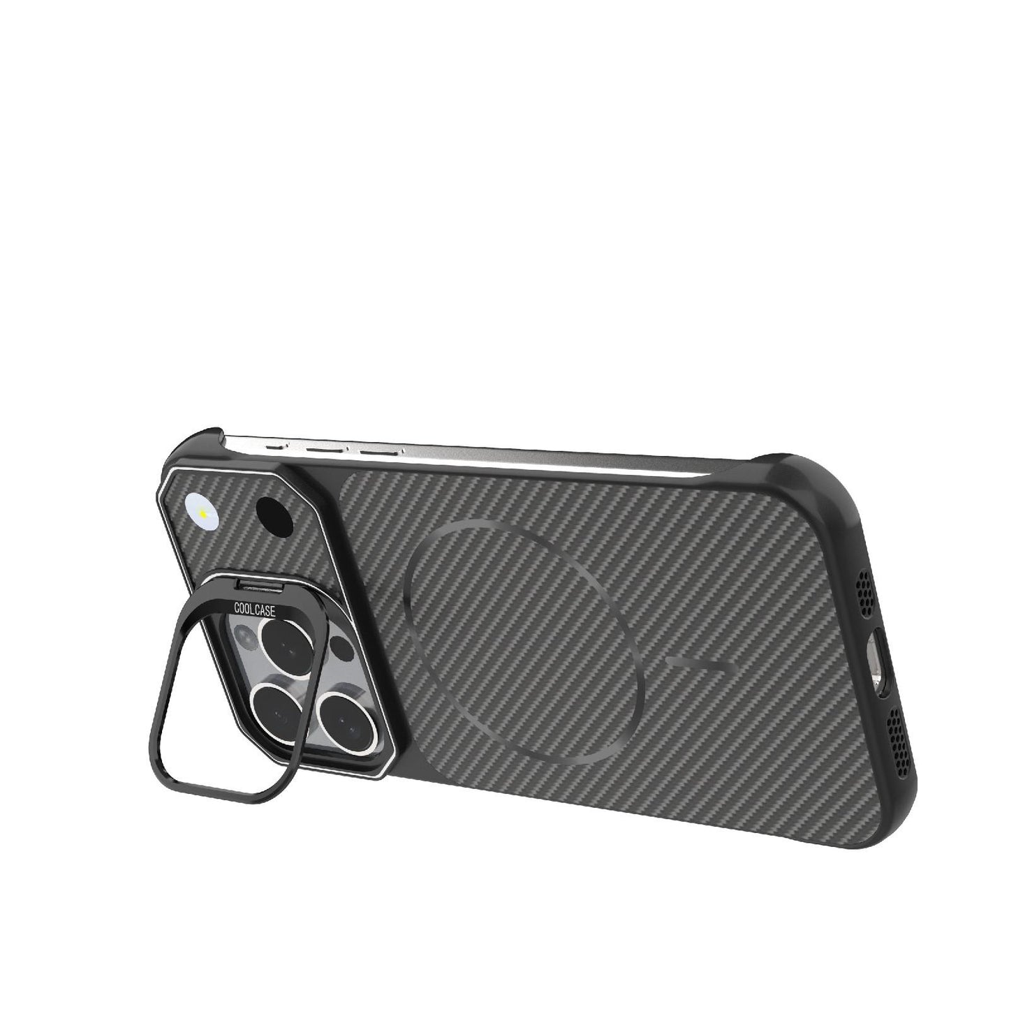 For iPhone 15 Pro Max Frameless Half-Wrapped Carbon Fiber Texture PC Magnetic Phone Case(Black)