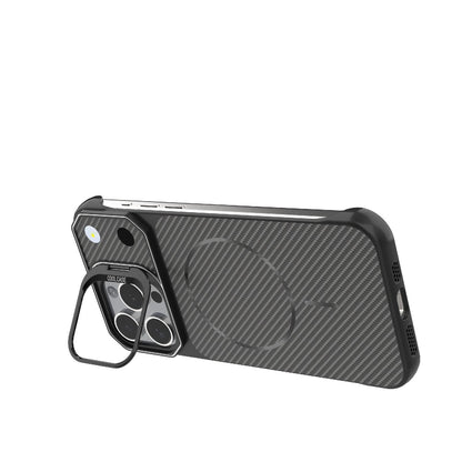 For iPhone 15 Pro Max Frameless Half-Wrapped Carbon Fiber Texture PC Magnetic Phone Case(Black)