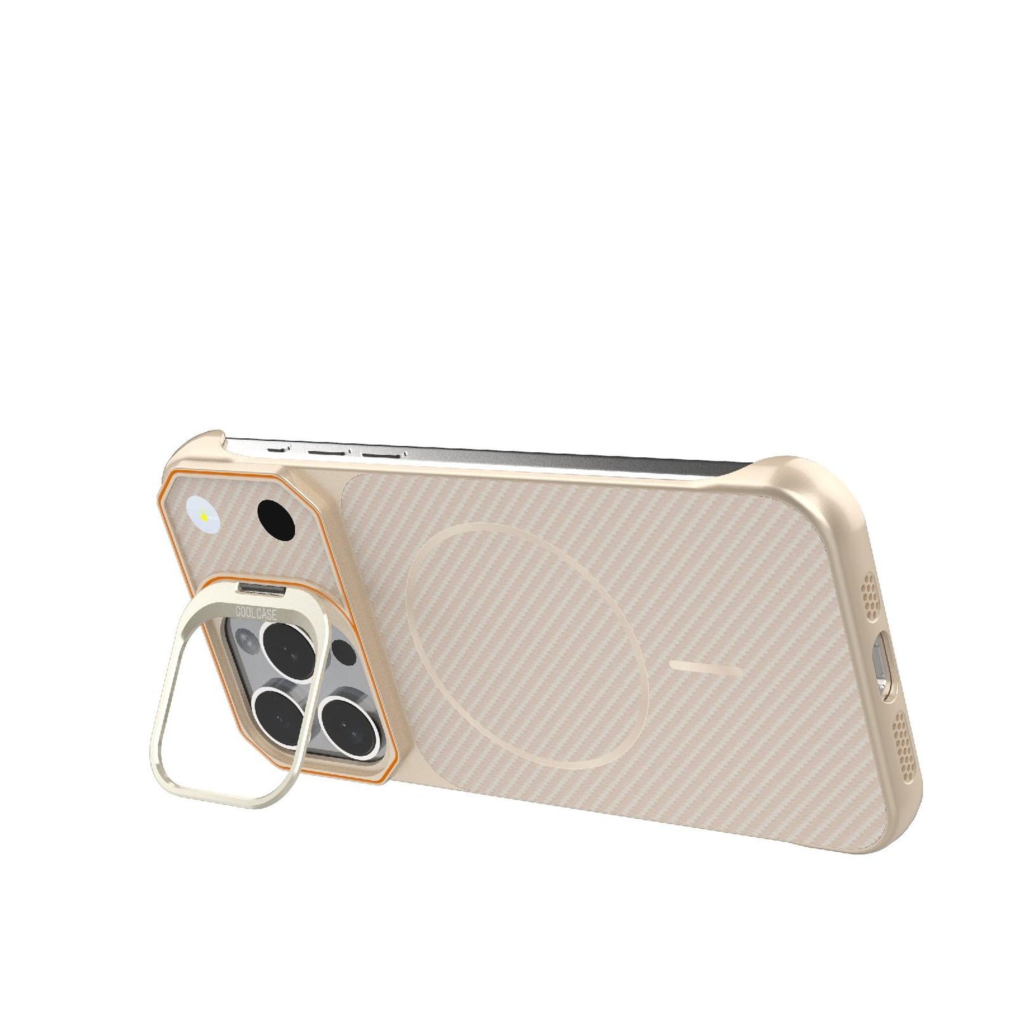 For iPhone 15 Pro Max Frameless Half-Wrapped Carbon Fiber Texture PC Magnetic Phone Case(Rose Gold)