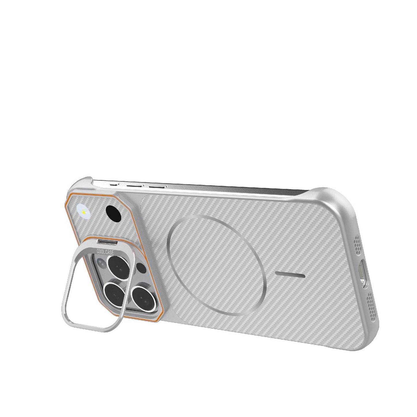 For iPhone 15 Pro Max Frameless Half-Wrapped Carbon Fiber Texture PC Magnetic Phone Case(Silver)