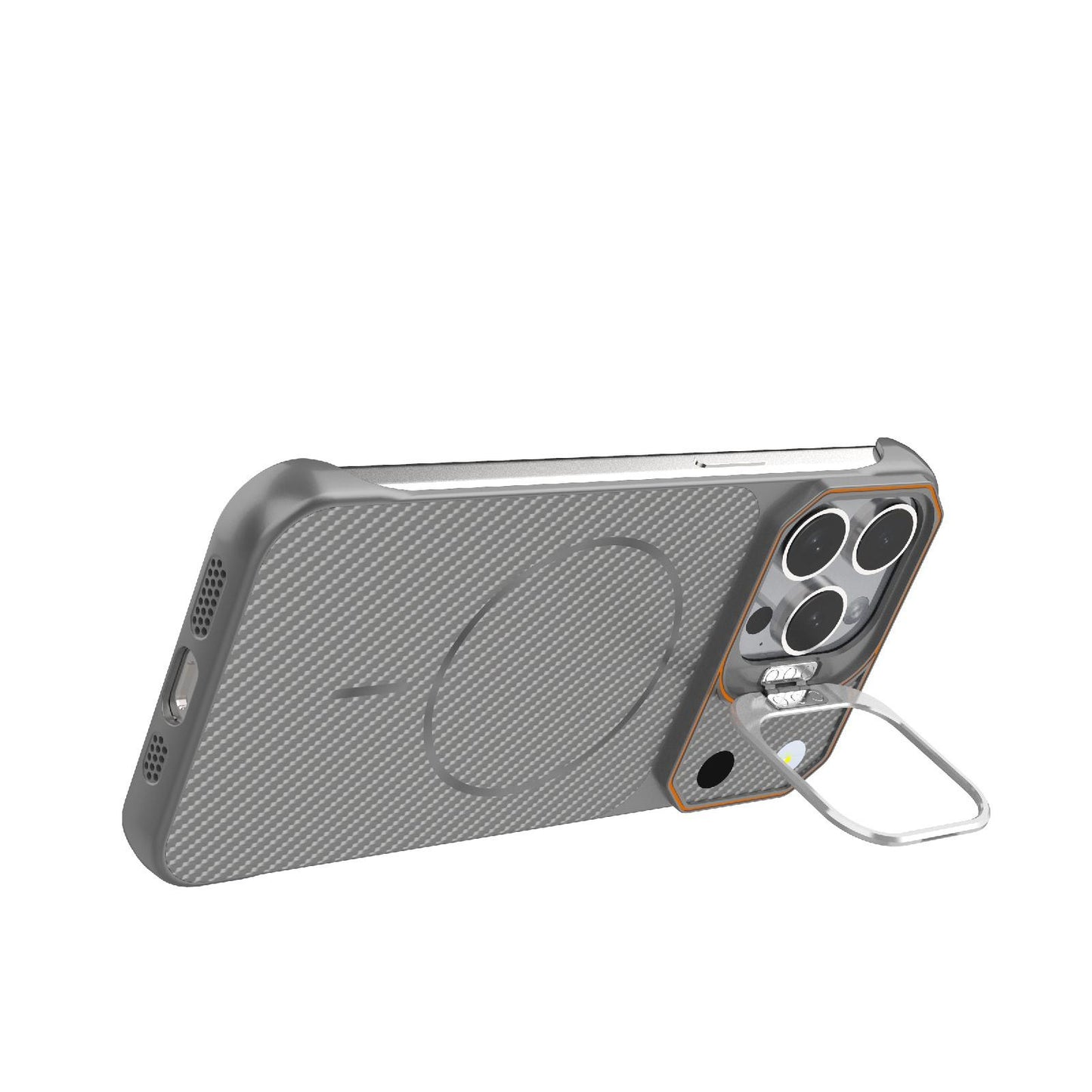 For iPhone 15 Pro Max Frameless Half-Wrapped Carbon Fiber Texture PC Magnetic Phone Case(Gray)