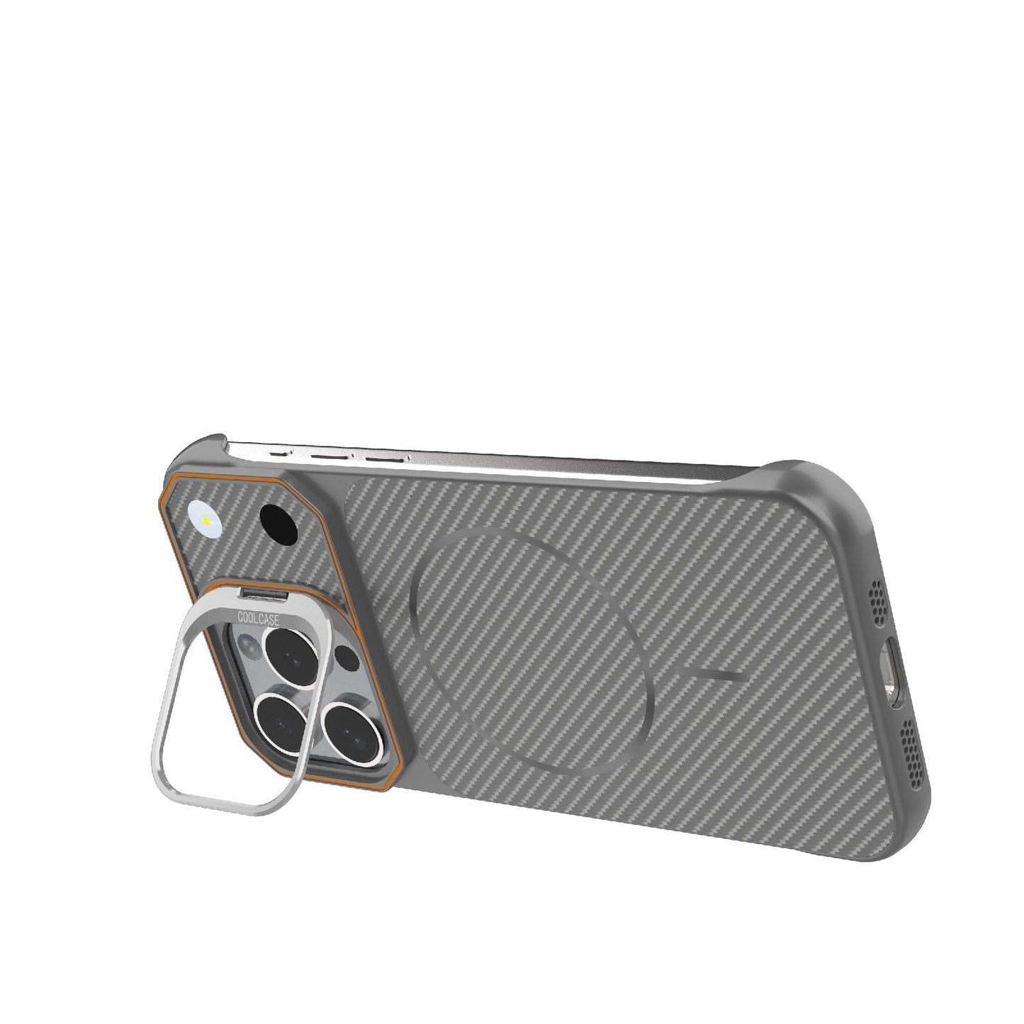 For iPhone 15 Pro Max Frameless Half-Wrapped Carbon Fiber Texture PC Magnetic Phone Case(Gray)
