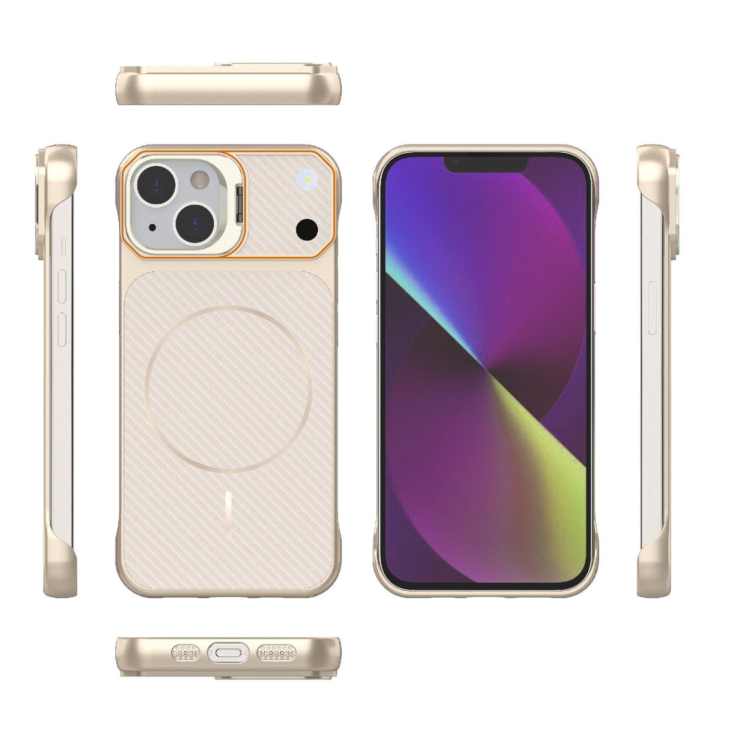 For iPhone 15 Frameless Half-Wrapped Carbon Fiber Texture PC Magnetic Phone Case(Rose Gold)