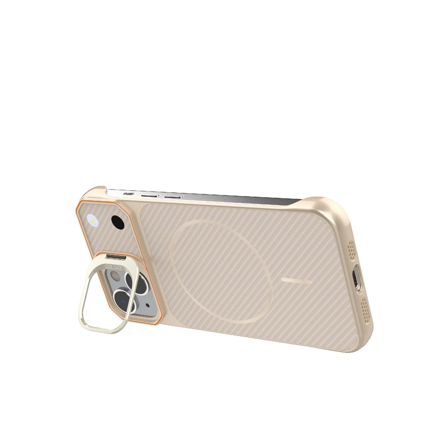 For iPhone 15 Frameless Half-Wrapped Carbon Fiber Texture PC Magnetic Phone Case(Rose Gold)