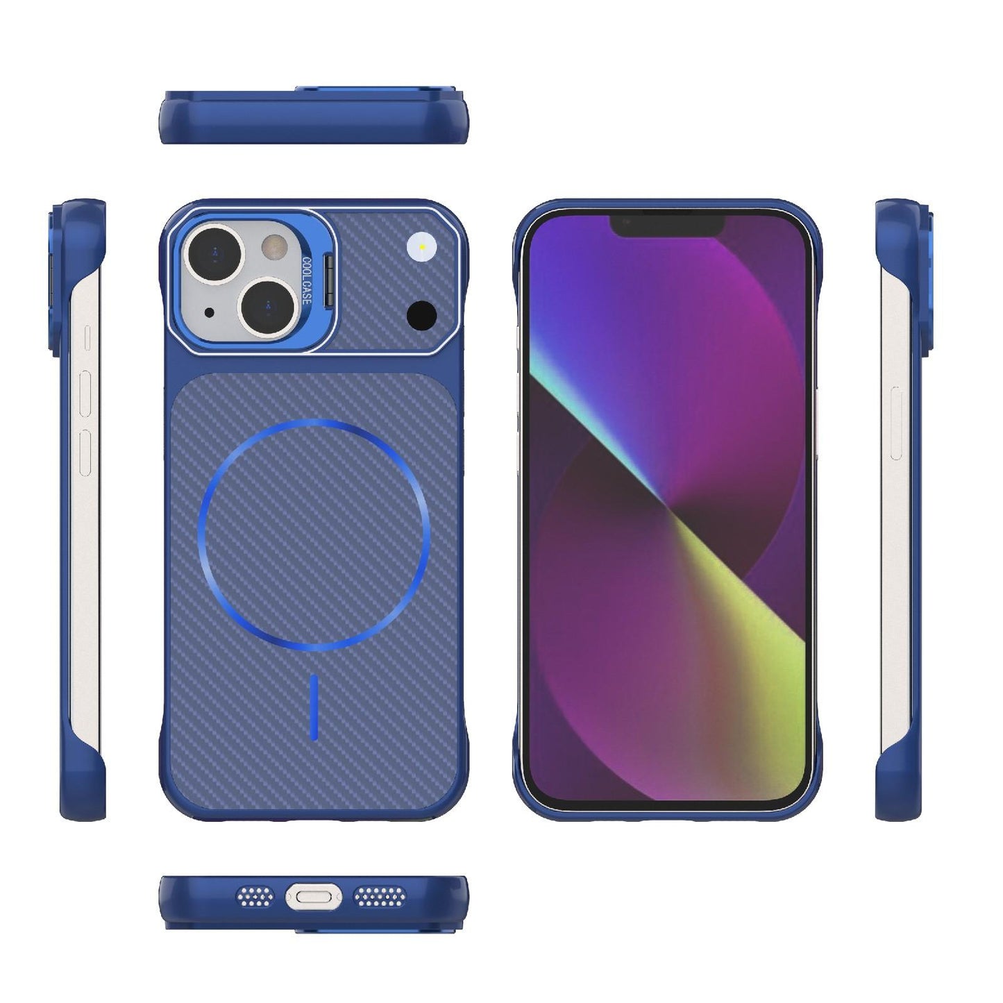For iPhone 15 Frameless Half-Wrapped Carbon Fiber Texture PC Magnetic Phone Case(Blue)