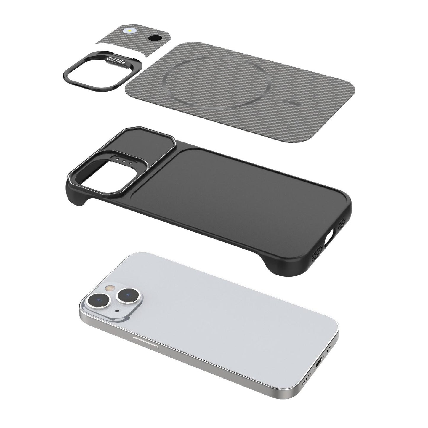 For iPhone 15 Frameless Half-Wrapped Carbon Fiber Texture PC Magnetic Phone Case(Blue)