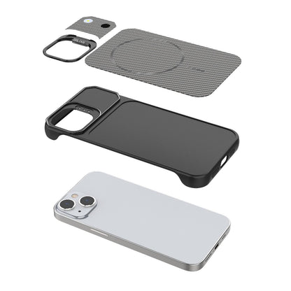 For iPhone 15 Frameless Half-Wrapped Carbon Fiber Texture PC Magnetic Phone Case(Blue)