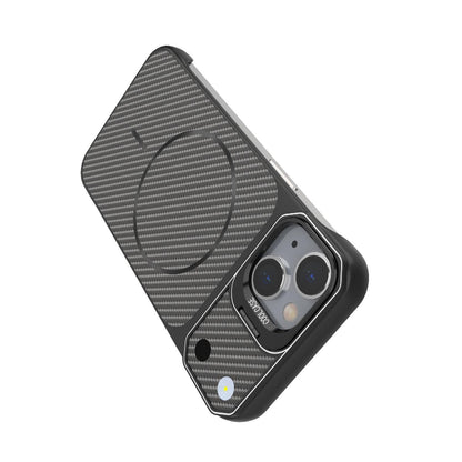 For iPhone 15 Frameless Half-Wrapped Carbon Fiber Texture PC Magnetic Phone Case(Blue)