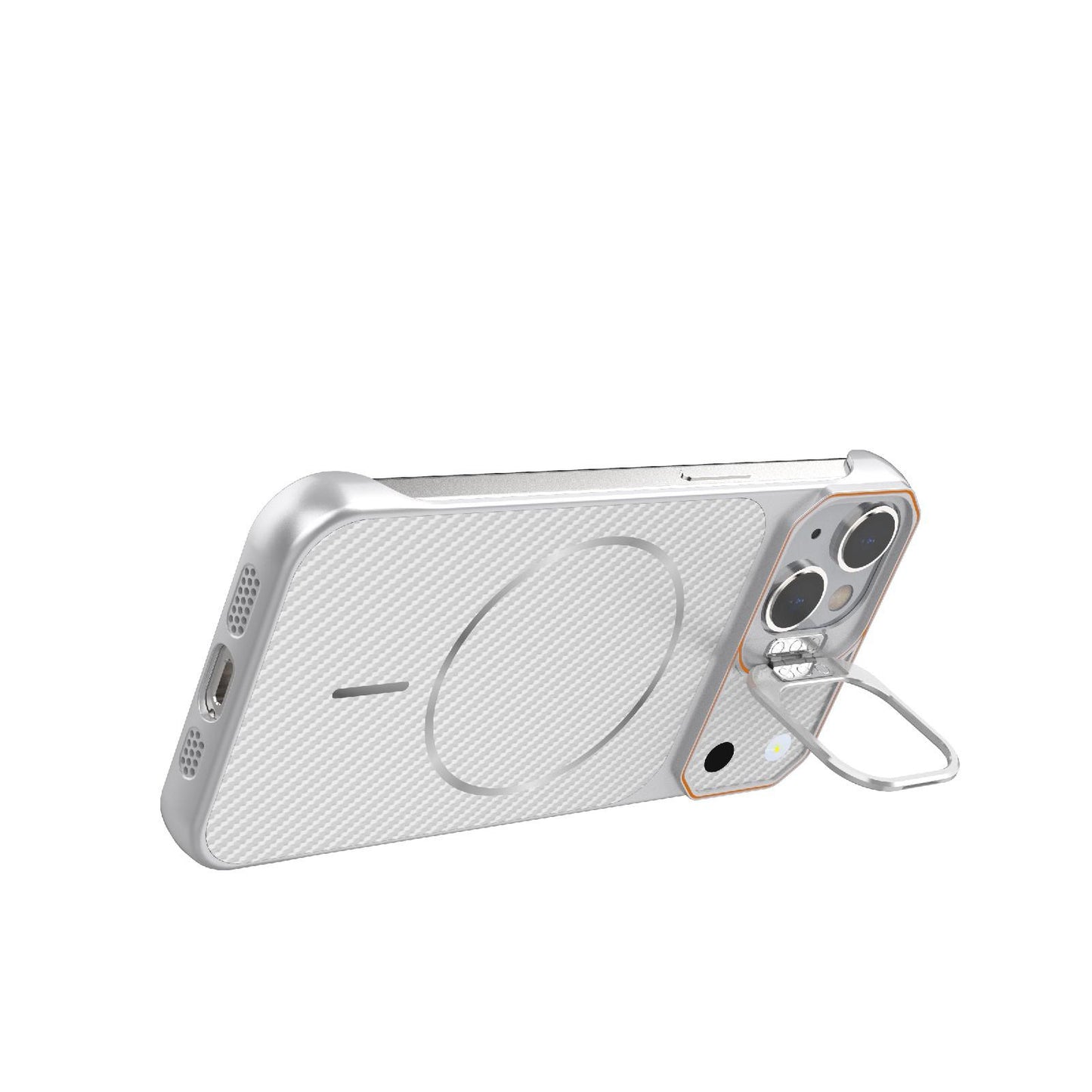 For iPhone 15 Frameless Half-Wrapped Carbon Fiber Texture PC Magnetic Phone Case(Silver)