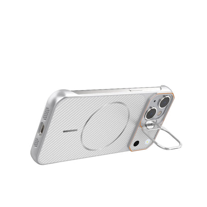 For iPhone 15 Frameless Half-Wrapped Carbon Fiber Texture PC Magnetic Phone Case(Silver)