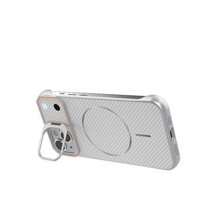 For iPhone 15 Frameless Half-Wrapped Carbon Fiber Texture PC Magnetic Phone Case(Silver)