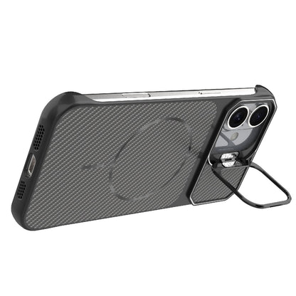 For iPhone 16 Plus Frameless Half-Wrapped Carbon Fiber Texture PC Magnetic Phone Case(Black)