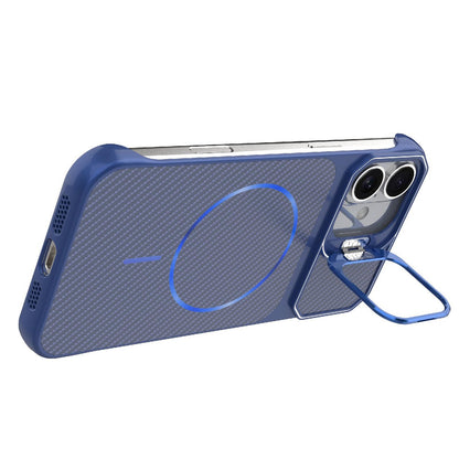 For iPhone 16 Plus Frameless Half-Wrapped Carbon Fiber Texture PC Magnetic Phone Case(Blue)