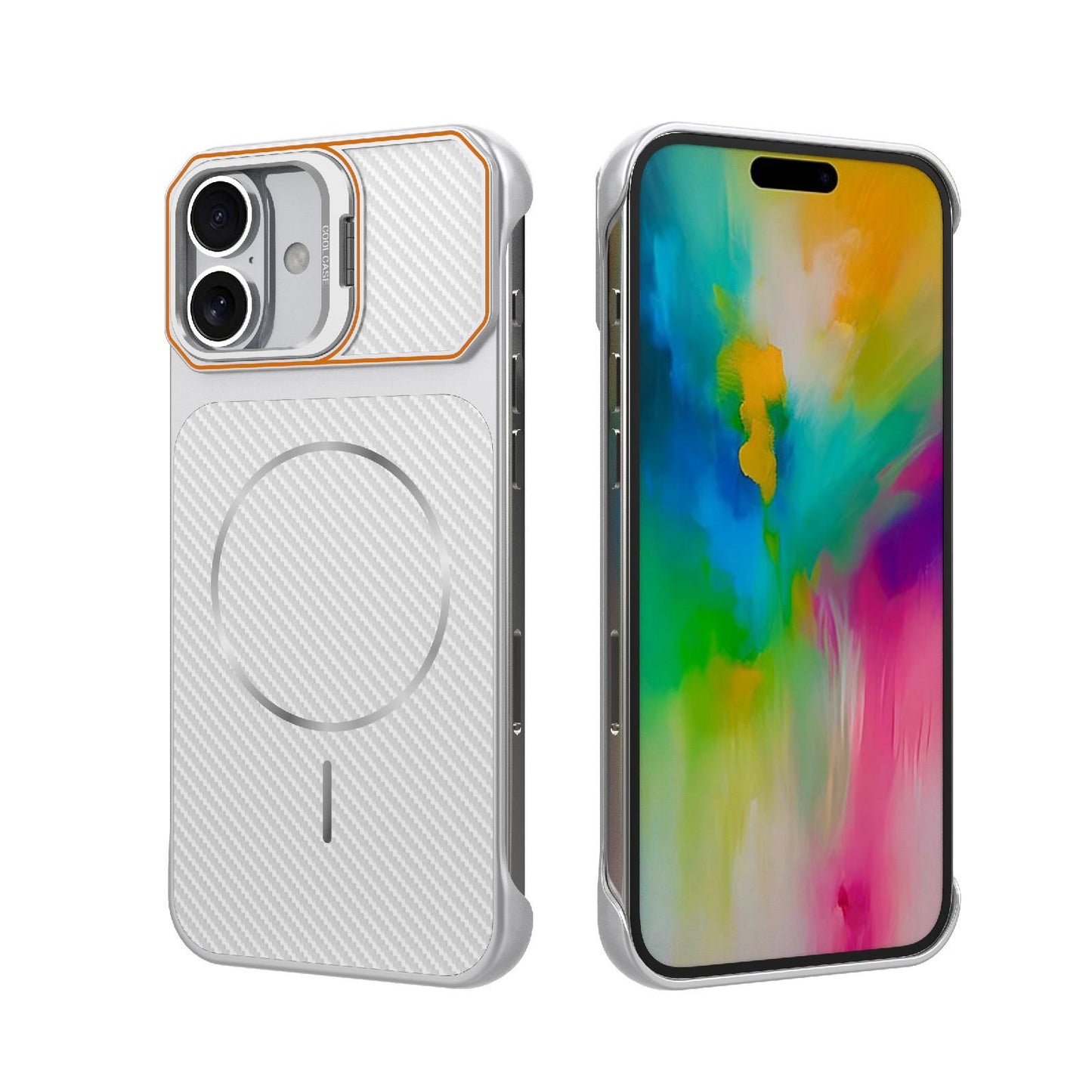 For iPhone 16 Plus Frameless Half-Wrapped Carbon Fiber Texture PC Magnetic Phone Case(Silver)