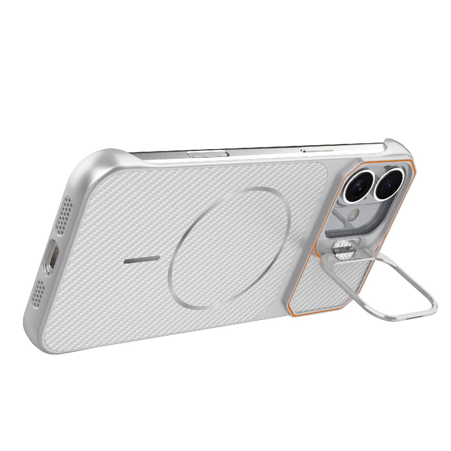 For iPhone 16 Plus Frameless Half-Wrapped Carbon Fiber Texture PC Magnetic Phone Case(Silver)