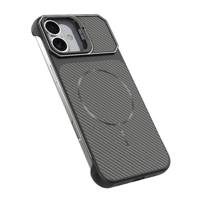 For iPhone 16 Plus Frameless Half-Wrapped Carbon Fiber Texture PC Magnetic Phone Case(Silver)